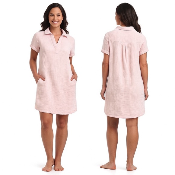 Three Dots Other - Three Dots Pink Gauze Shirt Dress | Size M | NWT 100% Cotton